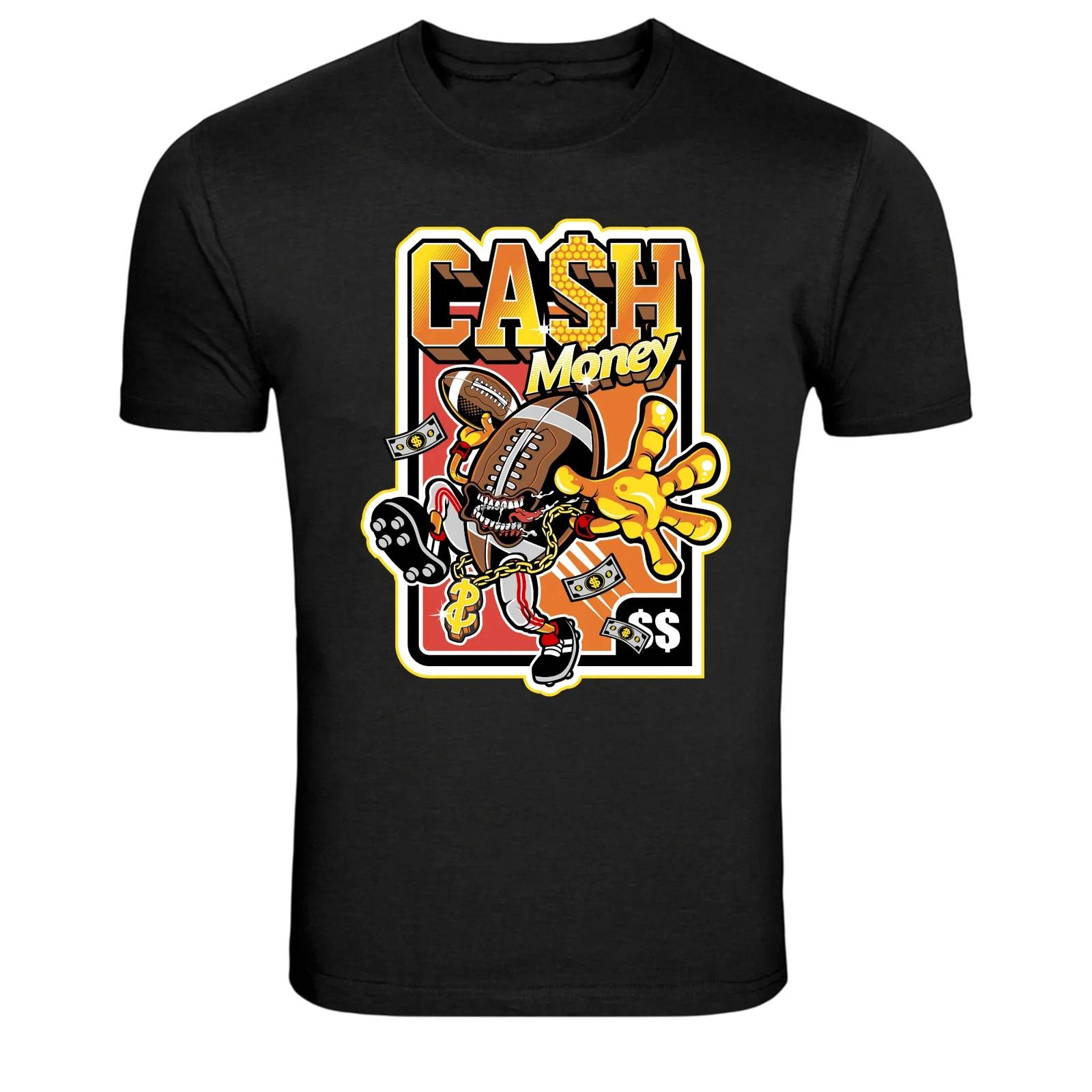 Cash Money Football Cartoon Graphic T-Shirt Funny Sports Tee XS