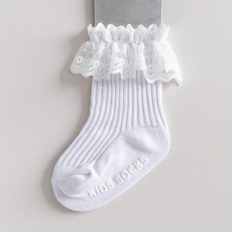

Детские носки до середины икры из хлопка и кружева, принцесса, нескользящие, на все сезоны покинуть белый