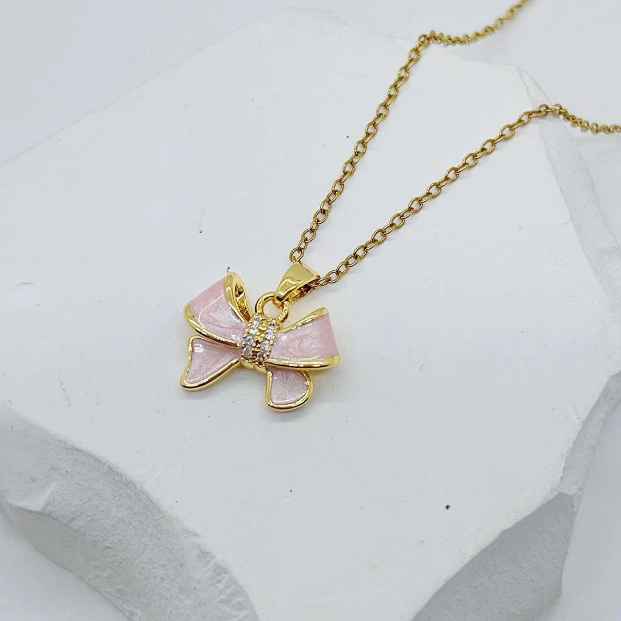 European & American Trendy Pearl Bow Necklace - Women’s High-End Niche Design розовый