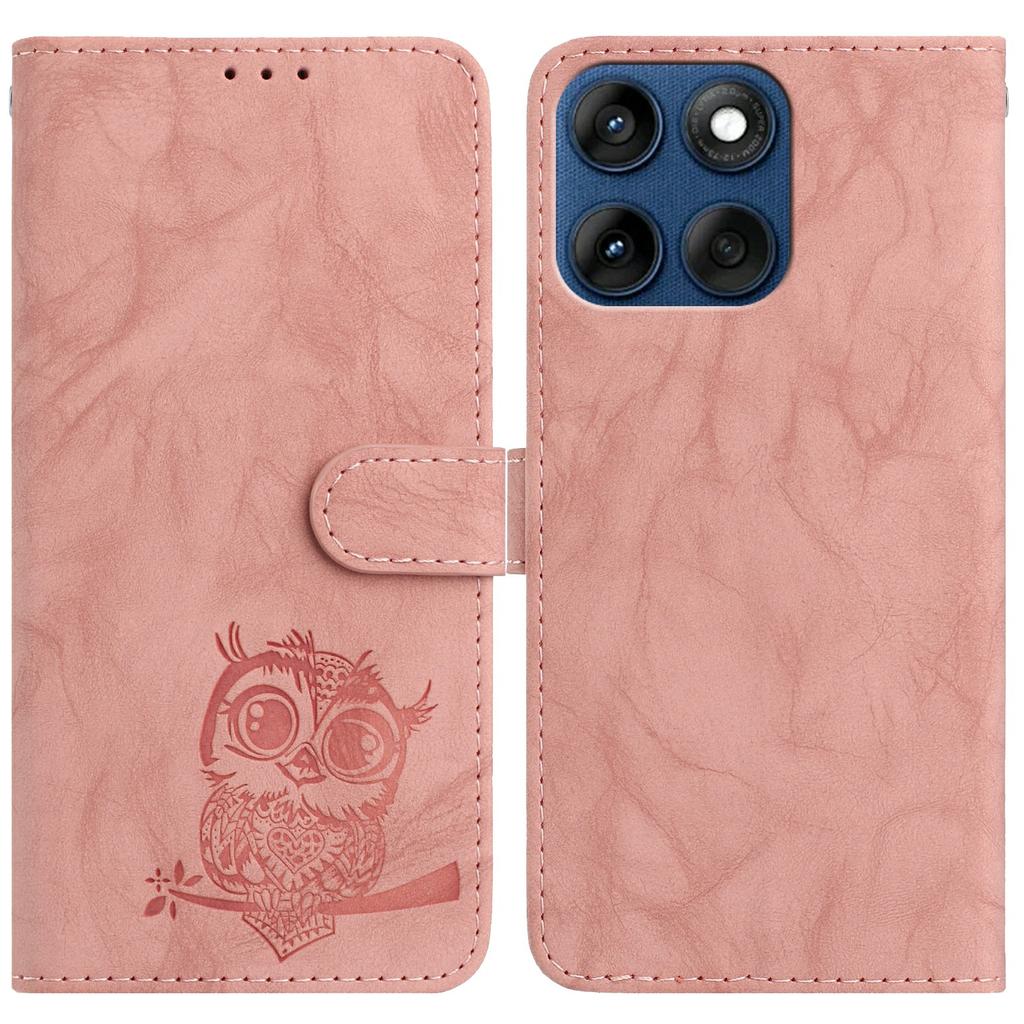 For Motorola Edge 60 5G/60s 5G/Fusion 5G Case Owl Imprinted PU Leather Wallet Phone Cover with Wrist Strap