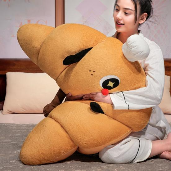 Croissant Shaped Stuffed Pillow Cute Plush Croissant Pillow with Legs Back Cushion Lumbar Support Pillow