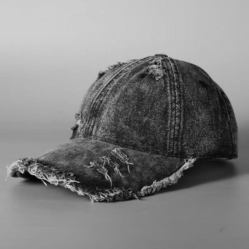 Distressed Ripped Fringe Denim Baseball Cap Vintage Washed Peaked Cap Street Style Dad Hat Travel