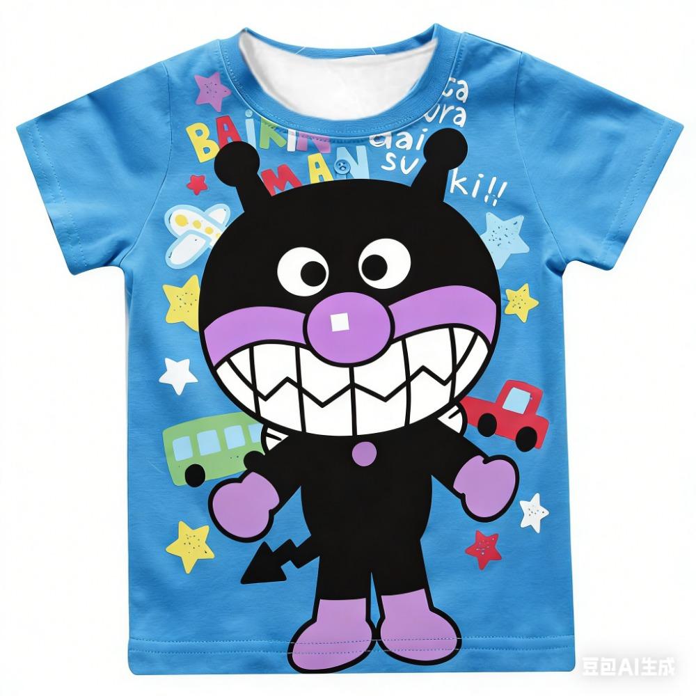 Anpanman Kids T-Shirt Baikinman Dokinchan Quick Dry Anime Fan Tee For Boys Girls Cartoon Anime Quick-Dry T-Shirt
