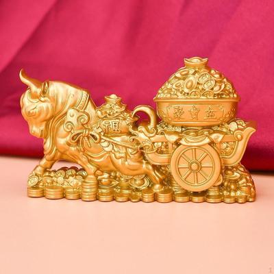 Ox Cart Cornucopia Statue Tabletop Ornament Feng Shui Decor Collectible Animal Sculpture Decorative