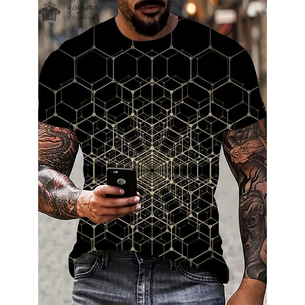 Men's 3d Printed Abstract Hip-Hop Trend Visual Illusion Short Sleeved T-Shirt Fashion Top Gradient Harajuku Street Clothing Tees