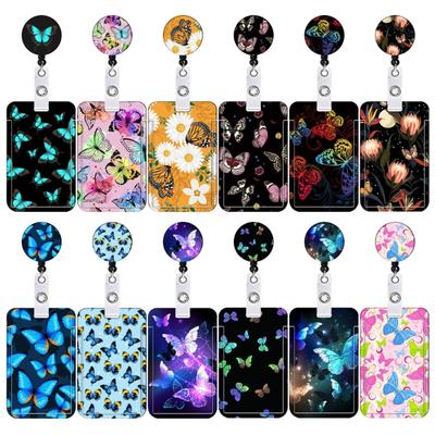 Butterfly Retractable Badge Reels & Name Card Holder with Lanyard for Student, Badge Holder with Retractable Reels Clip