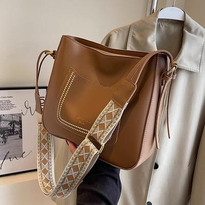 Bucket Bag 2025 New Crossbody Fashion Women's Bag High-end Luxury Wide Shoulder Strap 2025 Single Shoulder Bag Tote