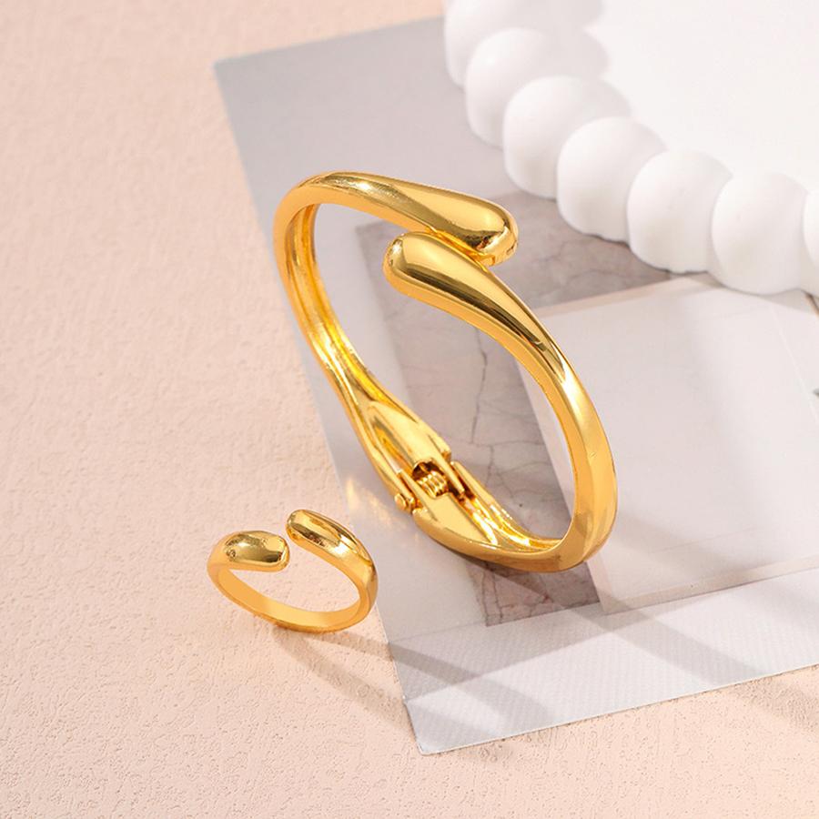 Fashion Commuter Festival Gifts Simple Personality Fashion Waterdrop Bracelet Ring Metal Jewelry Set 2pcs Temperament Set Women