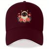 Siamese Cat Rose Flower Print Baseball Cap Polyester Adjustable Outdoor Sports Running Golf Cap for Unisex