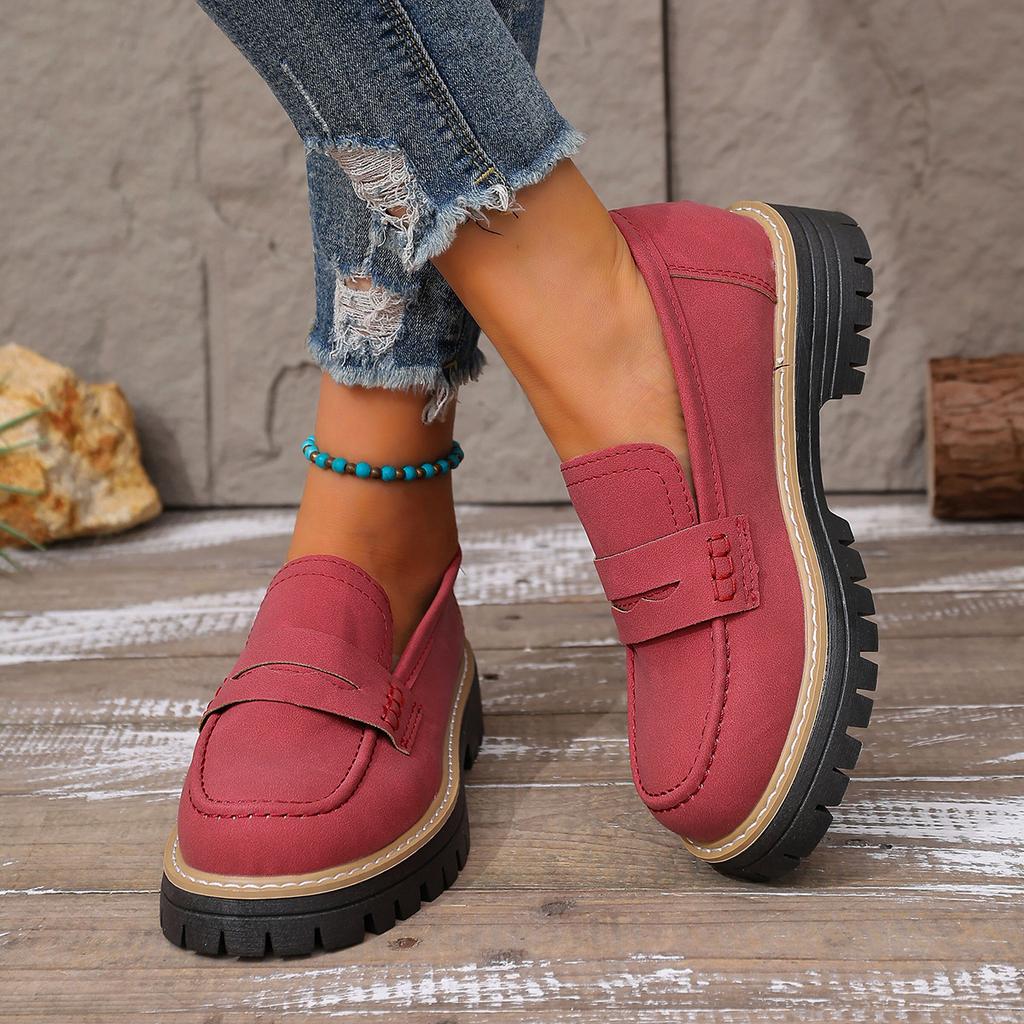 2025 women's round head women's matte flat-bottomed lazy shoes retro single shoes European and American style large size casual shoes