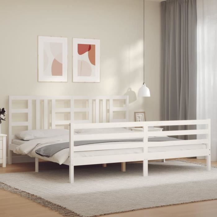 VidaXL Bed Frame with Headboard White 200x200 Cm Solid Wood 3193942