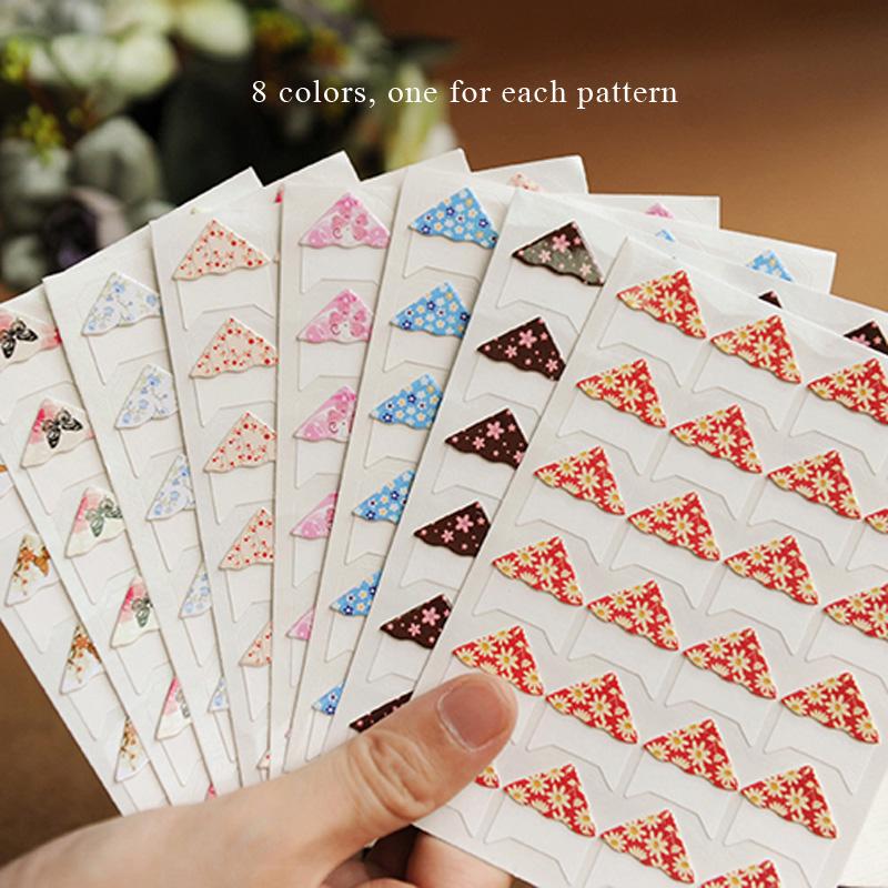 24 Pcs/Lot DIY Floral Print Corner Paper Stickers For Photo Albums Handwork Frame Decoration Scrapbooking Wholesale 8 Colors