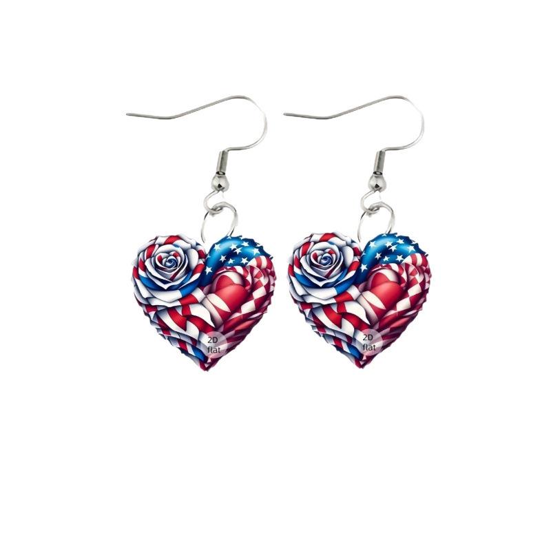 Acrylic American Flag Heart Earrings - Red, White & Blue Independence Day Accessories