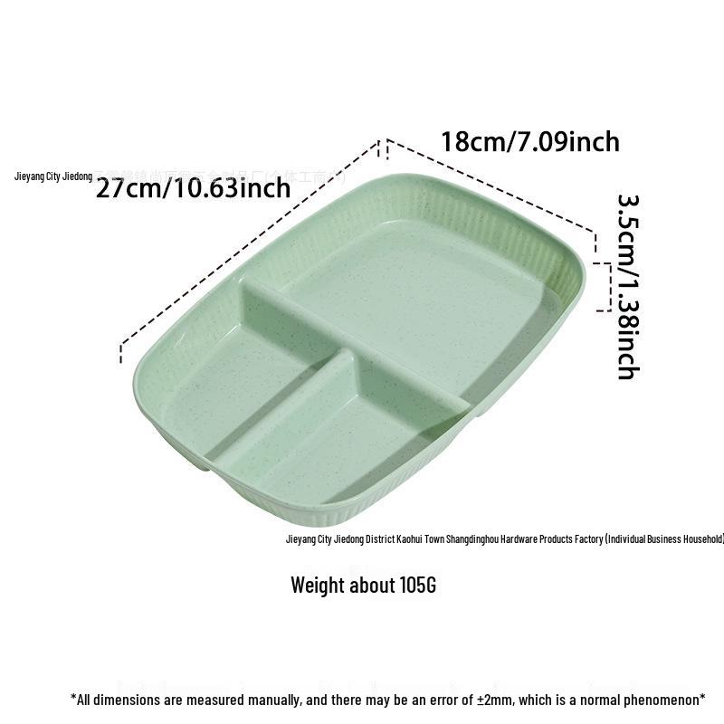 Fettforbrenning Porsjonskontrolltallerken: Tre-roms, fallsikker hvetestrådesign, fargekodet for effektiv måltidsplanlegging.