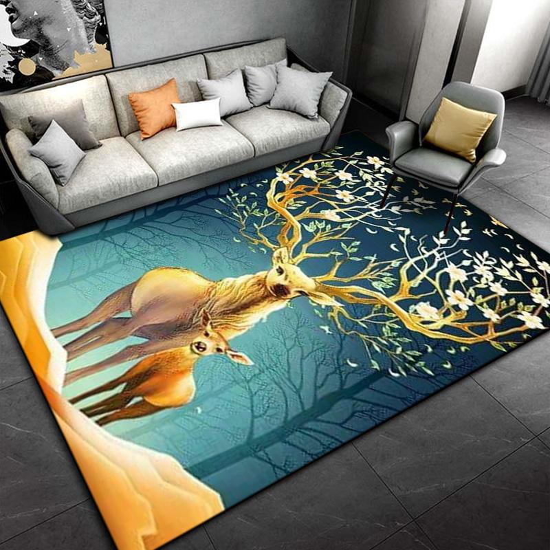 3D Cartoon Nordic Elk Reindeer Area Rug,Carpet Rug for Living Room Bedroom,Child Play Non-slip Floor Mat Sofa Doormat Decoration
