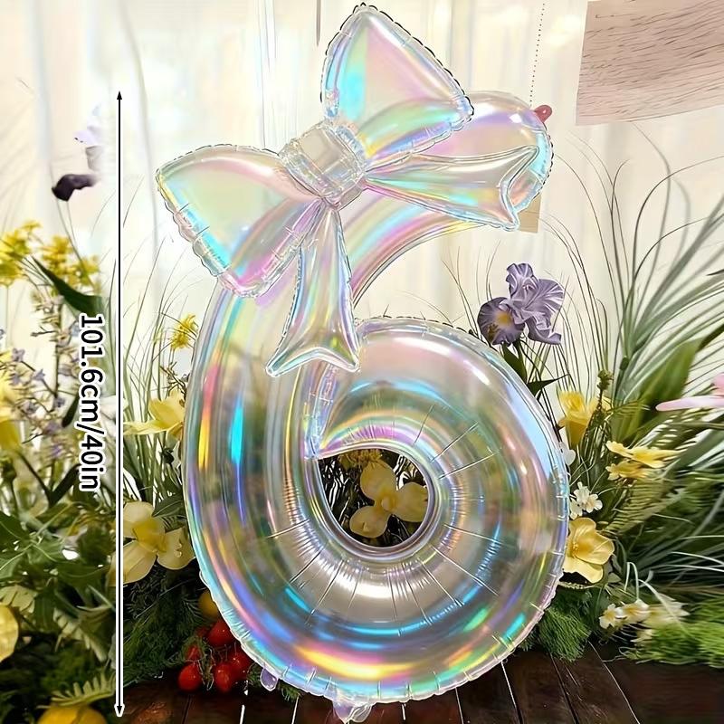 40 inch Colorful Number Aluminum Foil Balloon Laser Bow Set Birthday Decoration Balloon Princess Birthday Party Balloon Gifts