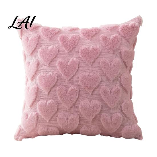 Soft Plush Cushion Cases Throw Pillow Cover Heart Embroidery Case with 3D Bowknot Jacquard Decorative Pillows for Anniversary Fluffy Couch