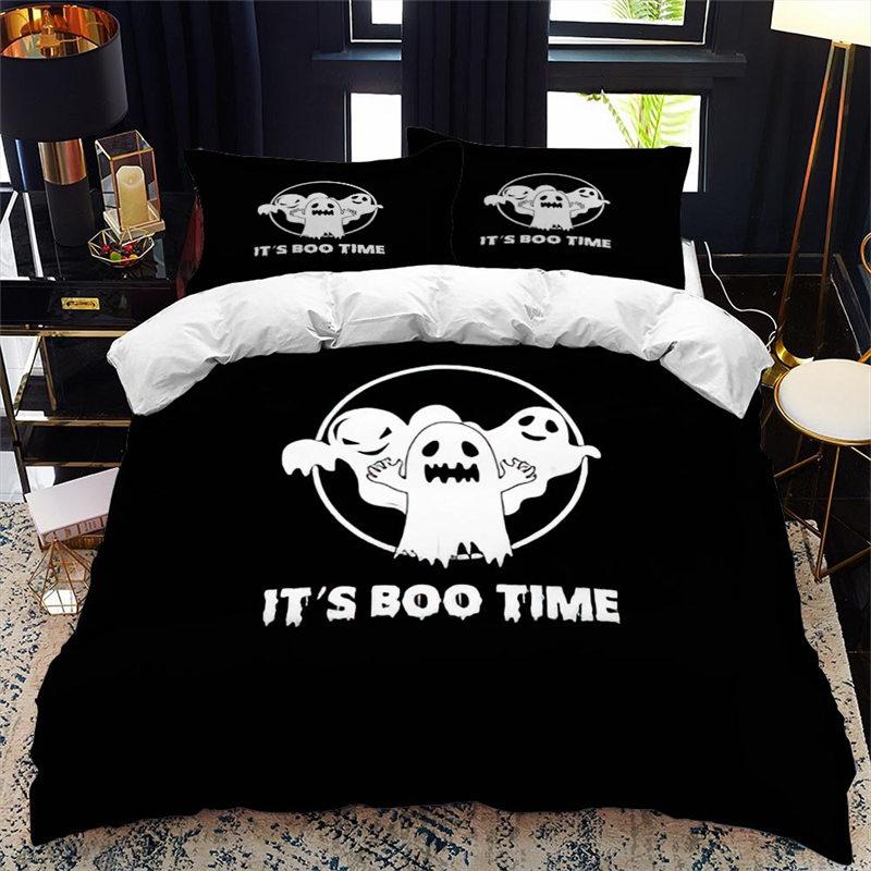 Halloween Duvet Cover King Microfiber Medieval Haunted Castle With Garden Pumpkins Dark Clouds Scary Nights Print Bedding Set