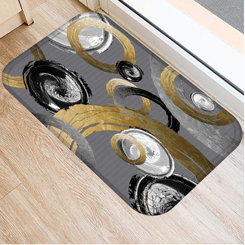 Black Gold Striped Welcome Door Mat Living Room Balcony Hallway Entrance Non-slip Rugs Bedroom Kitchen Laundry Room Floor Mats