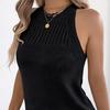 Women Tops Slim Fit Solid Color Summer Blouse Round Neck Sleeveless Hollow Design Soft Stretchy Knitting Tops Casual Wear
