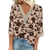 Skjortebluse for kvinner Uformelle løse skjorter 3/4-ermet blondekant med V-hals trykk Topper T-skjorter T-skjorte