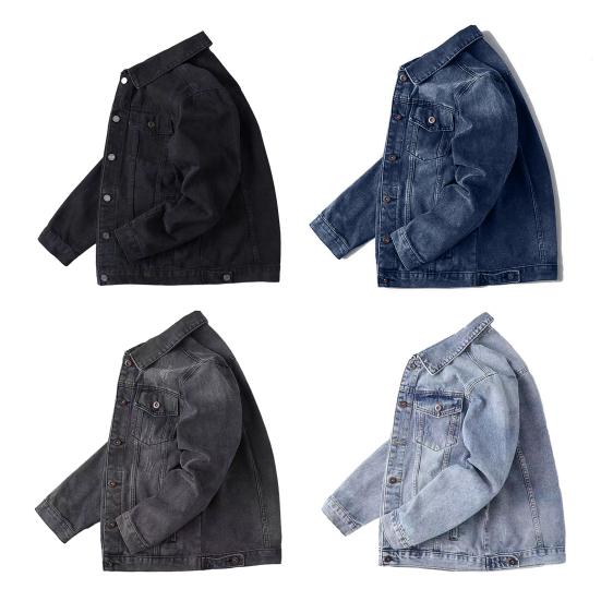 Pánská bunda Džínovina Retro Hip Hop Styl Volný Jednořadý Dlouhý rukáv Klopa Více Kapsy Běžné Streetwear Pánské nadměrné velikosti Kabát