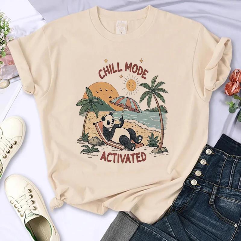 Funny Cute Panda Printed T Shirt for Women Summer Short Sleeve Cartoon Casual Creative T-shirt Vintage Round Neck Clothes