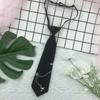 Japanese Gothic Black Neck Tie with Metal Chain Tassel School Student Pre-Tied Adjustable Necktie for Uniforms