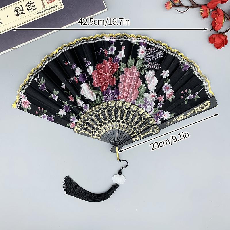 Silk Cloth Folding Fan Traditional Chinese Dancing Fans Hand Fan Portable Performance Props Vintage Wedding Party Photo Props