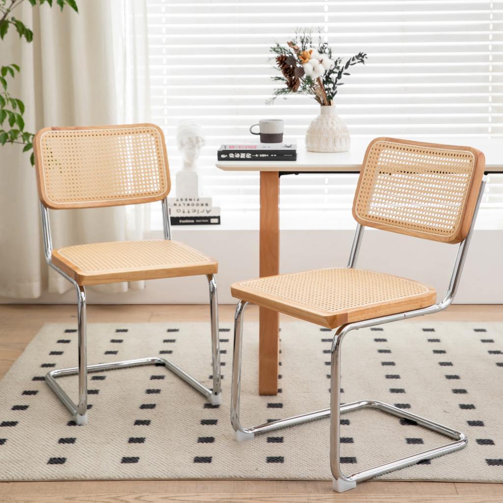 Dining Chairs Set of 2, Velvet Rattan Side Accent Chairs with Chrome Legs, Mid Century Breuer Designed Chairs, Upholstered Dining Living Room Kitchen