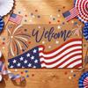 Door Mat Outdoor USA Red White Blue Welcome Rug Patriotic Mat Non-Slip Independence Day Freedom Memorial Day Indoor Entrance Outside Porch Front Decor