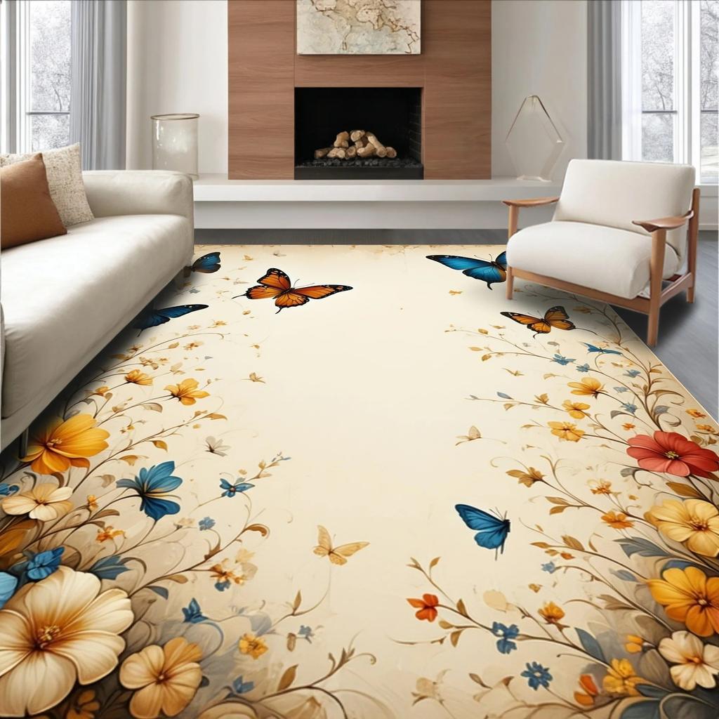 European Classical Butterfly Carpet Living Room Sofa Coffee Table Carpet Dirt Resistant Bedroom Thick Floor Mat