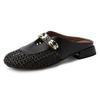 2025 new French retro square head hollow woven thick heel single shoes women's one-pedal bag head casual half slippers women