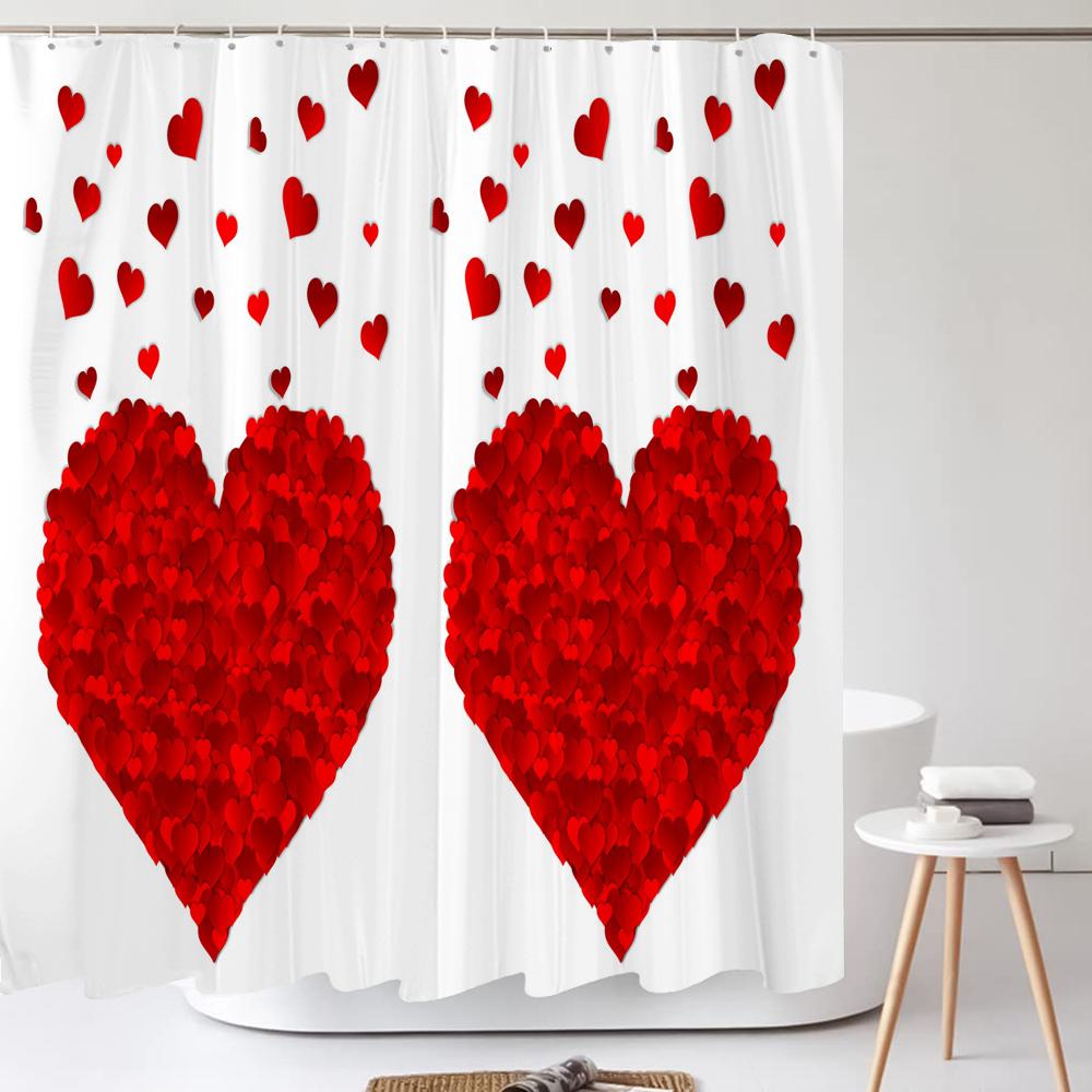 Love Shower Curtain Bathroom Curtain Girl Romantic Heart-Shaped Pattern Waterproof Polyester Cloth Home Decor Curtain With Hooks