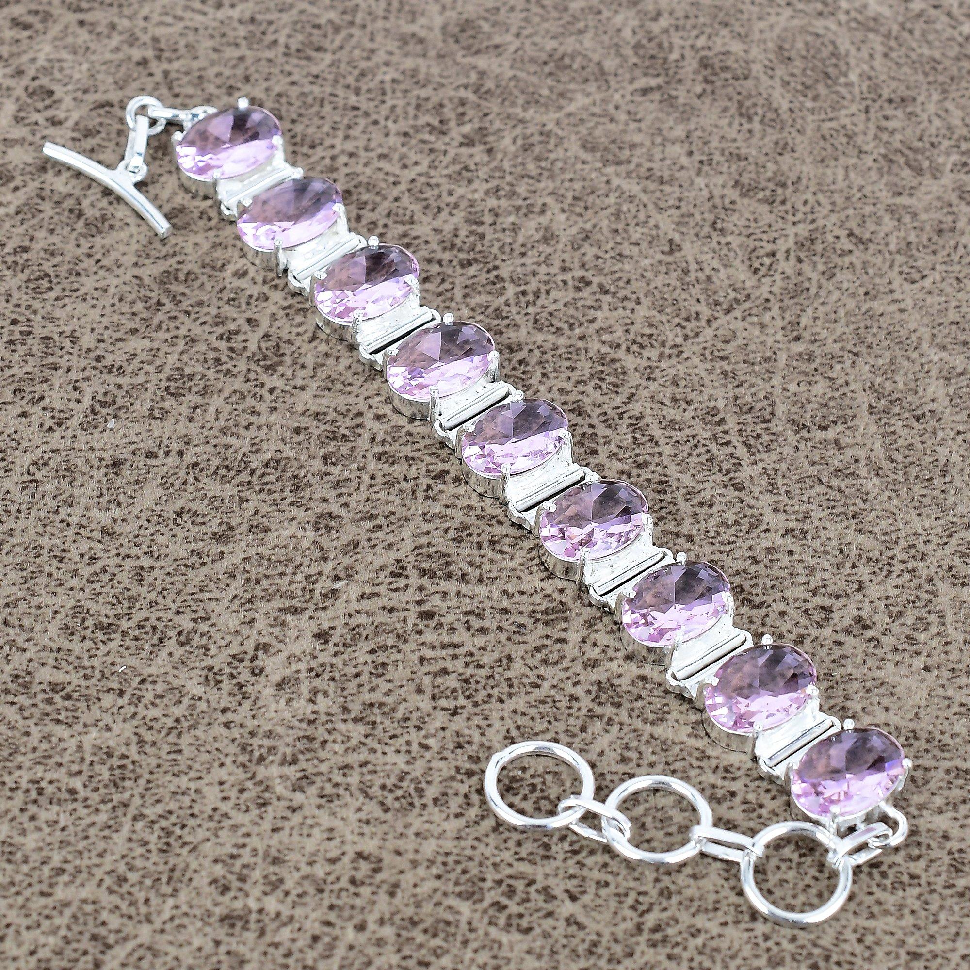 

Pink Kunzite Gemstone Handmade 925 Sterling Silver Bracelet 7-8 KKG-135