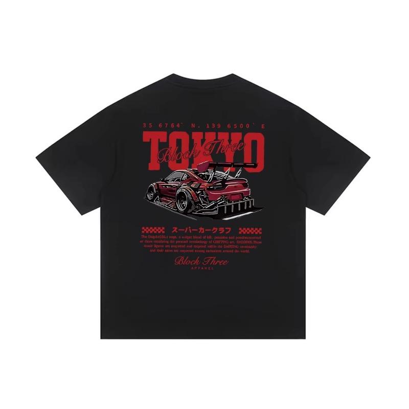 Mens Dark Style Retro Printed Heavy Cotton Loose Short Sleeve T Shirt