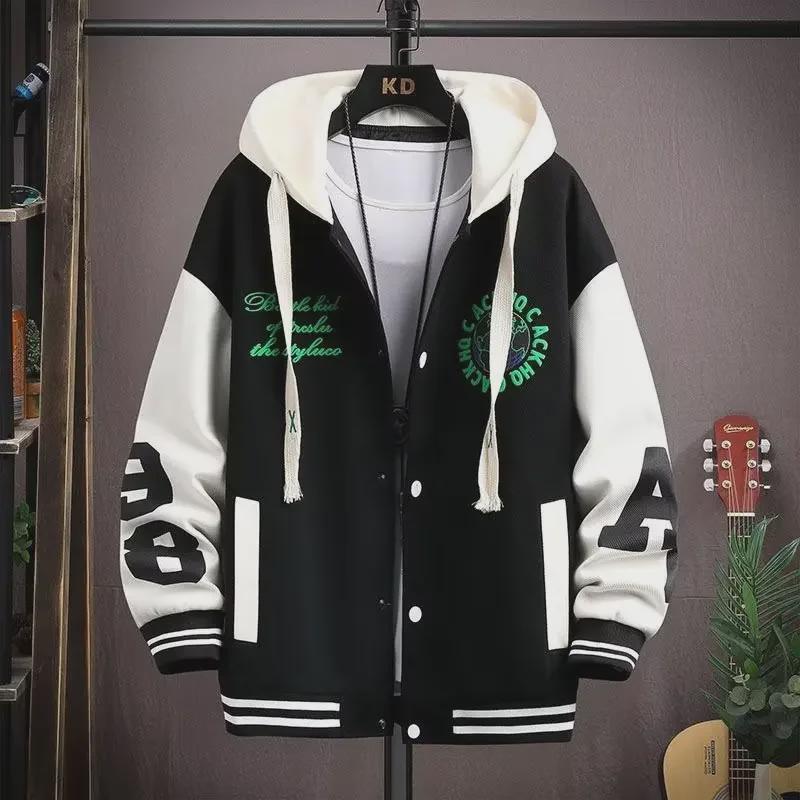 Men's Trendy Hooded Baseball Jacket - Spring/Autumn Sportswear for Youth