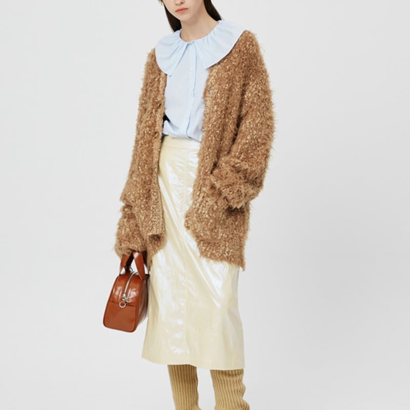 MOONSUN 2-Way Lambswool Ribbed Warmer / Melange Beige