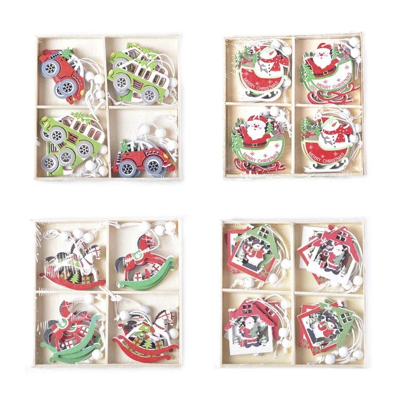 Gift Window Scene Decorations  Christmas Decorations Wooden Painted Pendants Christmas Tree Ornaments Boxed