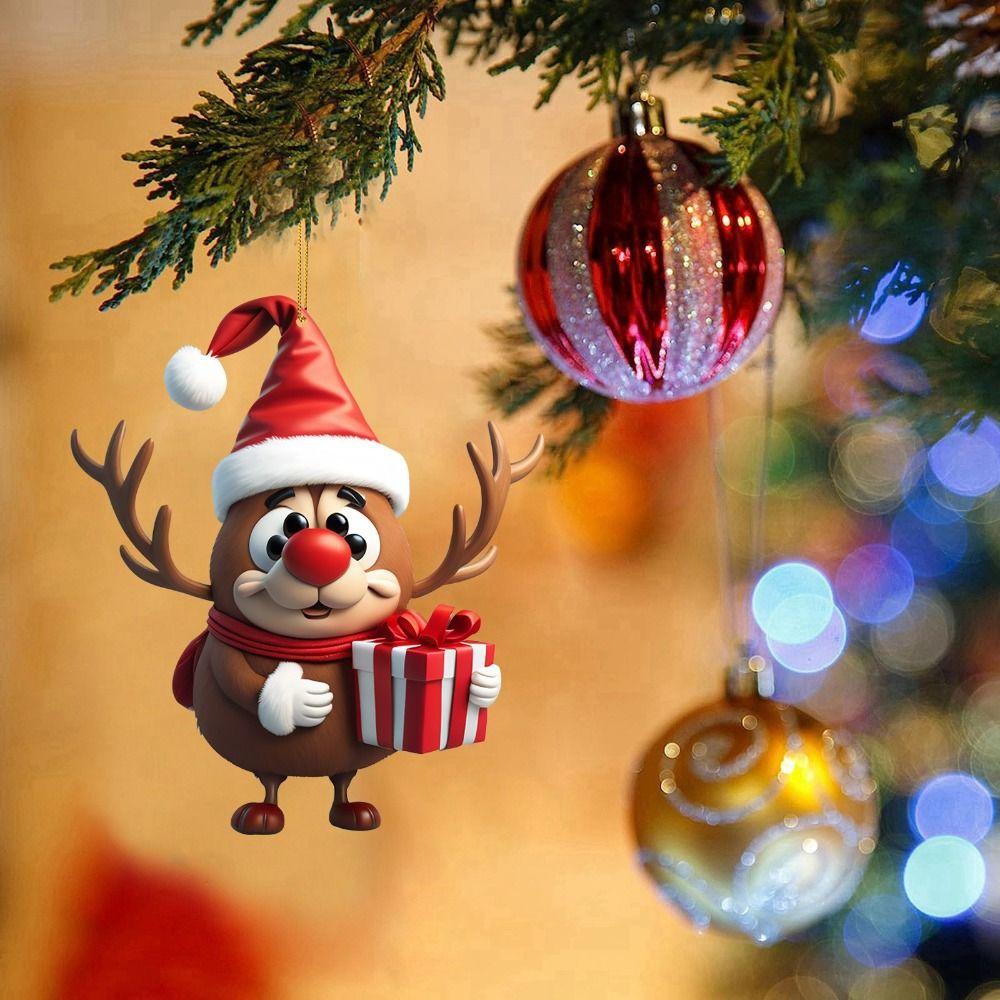 2D Elch Hängeornamente Niedlicher Acryl Weihnachts-Elch Kreative Weihnachtsbaum Elch Anhänger Partyzubehör