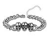 Vintage Punk 3 Skull Head Sliver Color Heavy Cuban Link Chain Adjustable Bracelets for Men Women Gothic Rock Personality Jewelry