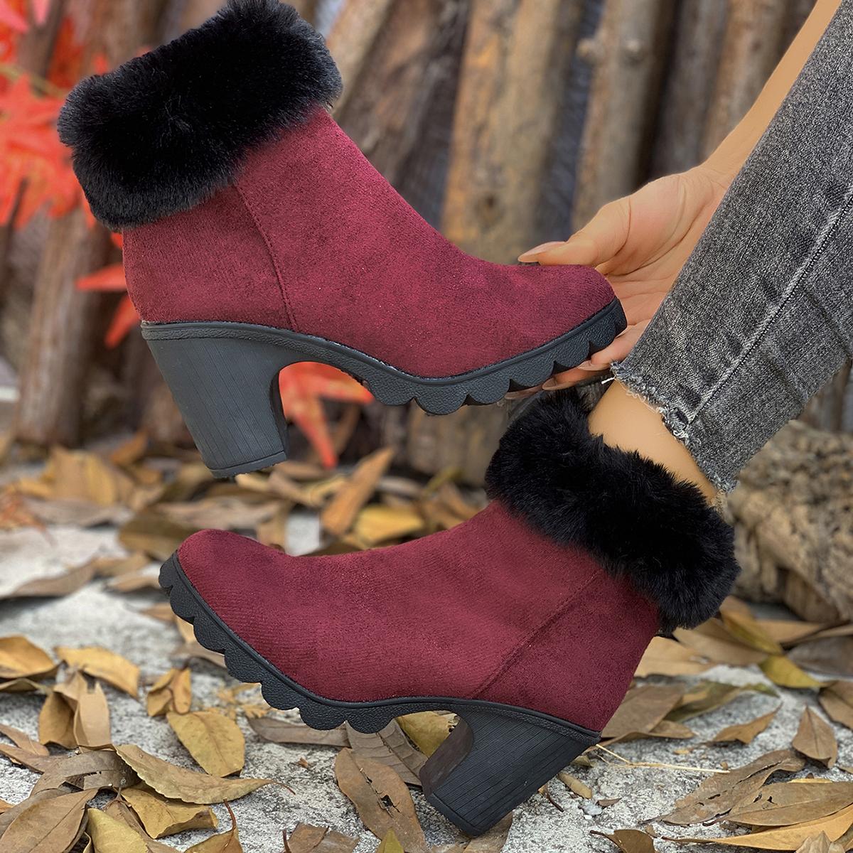 

Fashion Women Boots Winter Non Slip Thick Bottom Snow Boots Fashion High Heel Furry Ankle Boots Women Chunky Platform Shoes for Women 35 красный