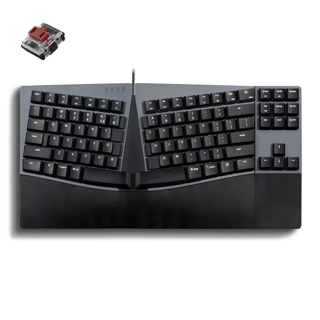 Perixx Px Ergo Mech Teclado Ergonômico Mecânico Tenkeyless Perfil Baixo Conexão com Fio USB Compatível com OS X Preto Layout Inglês Windows/Mac