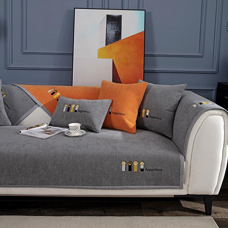 Nowoczesna Lekka Luksusowa Poduszka na Sofę Cztery Pory Roku Uniwersalna Prosta Antypoślizgowa Pokrycie na Siedzisko Skórzanej Sofy Pokrowiec Ręcznik Haft