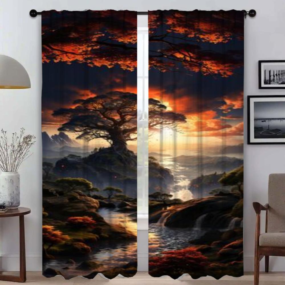 Baumvorhänge für Schlafzimmer Mückenschutzvorhänge 2 Stück Verdunkelungsvorhang Wohnzimmer Vorhang Halloween Dekoration Raumteiler