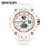 SANDA Women's Trendy LED Dual Display Waterproof Watch with Hourly Chime