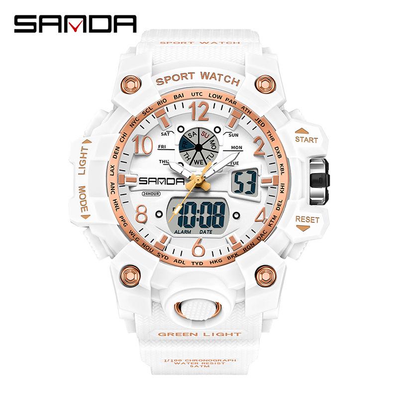 SANDA Women's Trendy LED Dual Display Waterproof Watch with Hourly Chime