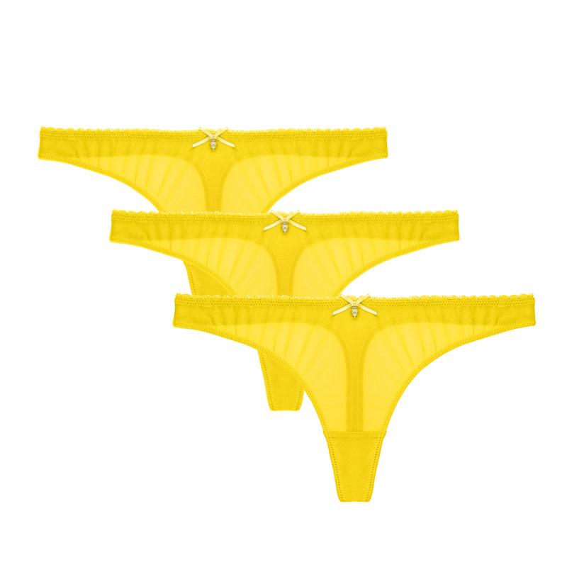 Women Sexy See Through Panties Thong Mesh G-Strings Low Rise Brief Black Underwear 3PCS
