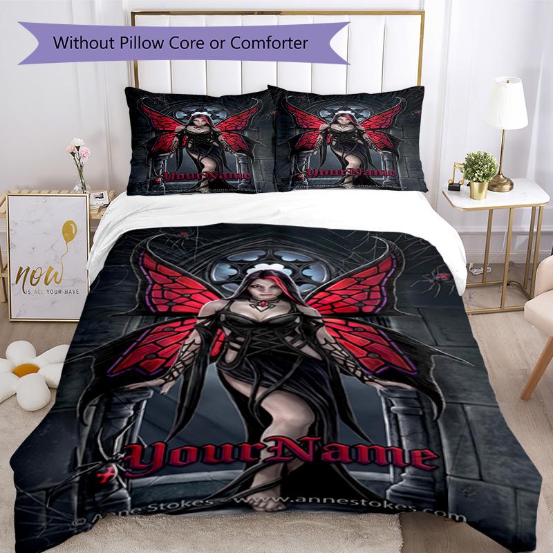 Illustrazioni Gotica Personalizza il tuo nome Set Biancheria da Letto Copripiumino Traspirante con Federe Decorazione per la Casa Regalo di Compleanno