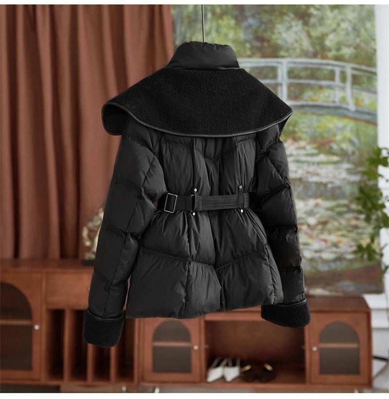 Winter Jacket Coat Female Parkas Fashion Lamb Wool Double Collar Short Belt Warm Down Cotton Jacket Women Outerwear Top